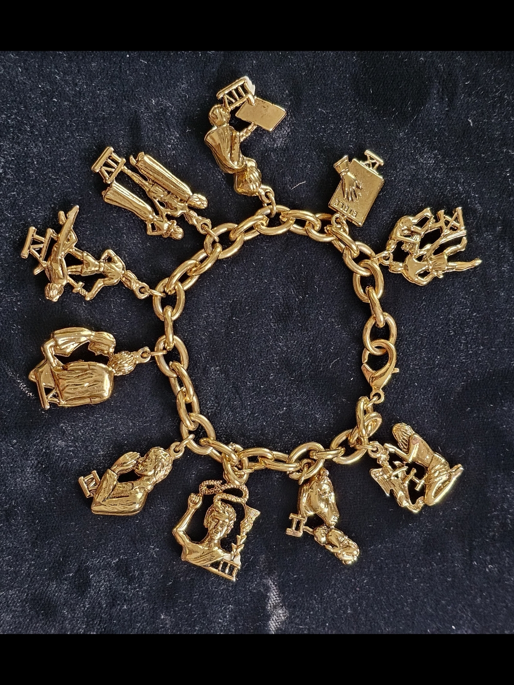 Vintage Gold Tone Ten Commandments Charm Bracelet 1950s Religious Mid Century
